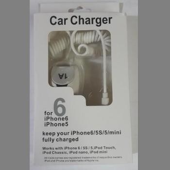 CARGADOR PARA CARRO APPLE IPHONE 5G/ APPLE 5S/ APPLE 5C/ IPHONE 6